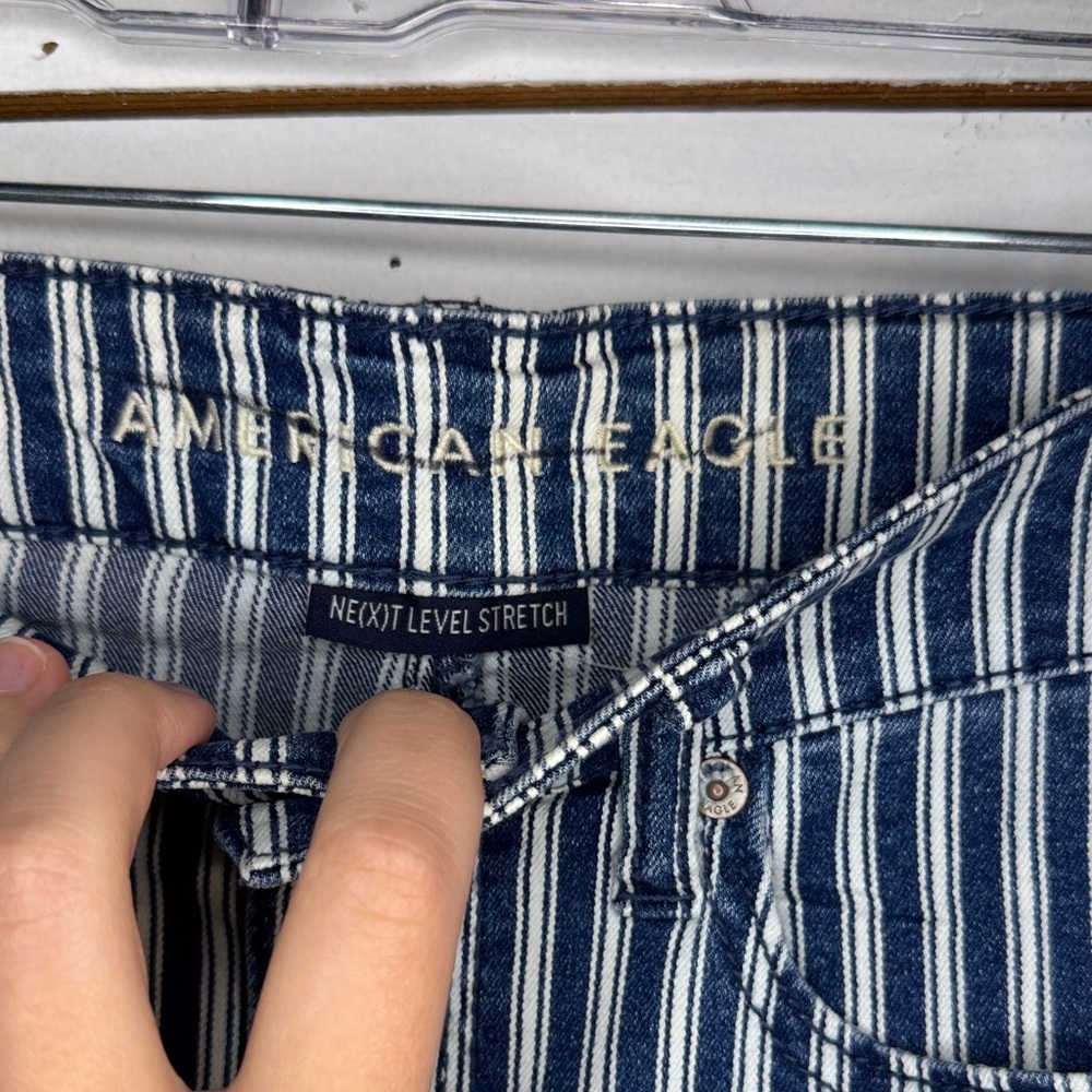 American Eagle Outfitters Hi-Rise Shortie Striped Jean Shorts - Picture 2 of 9